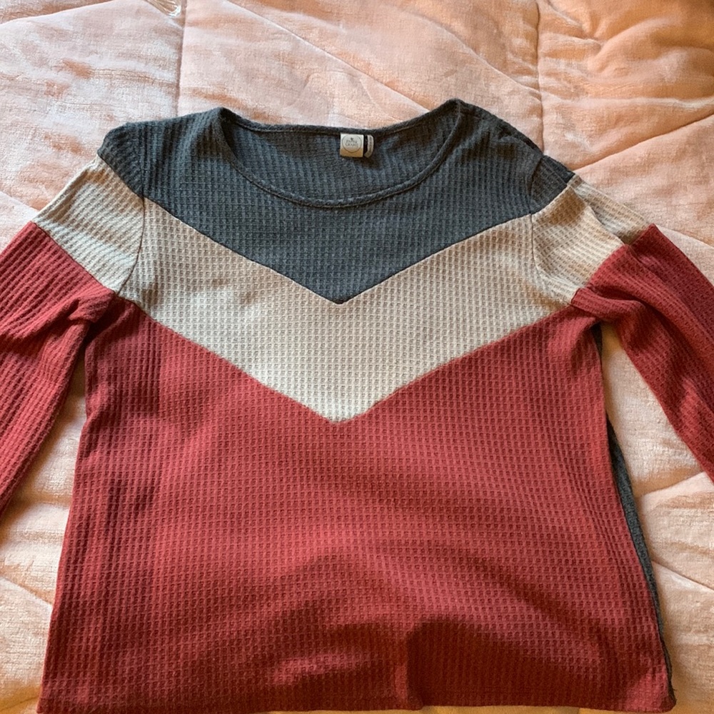 Paper Crane Tri-color Waffle-Knit Sweater